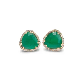 14K Gold Organic Emerald and Diamond Stud Earrings