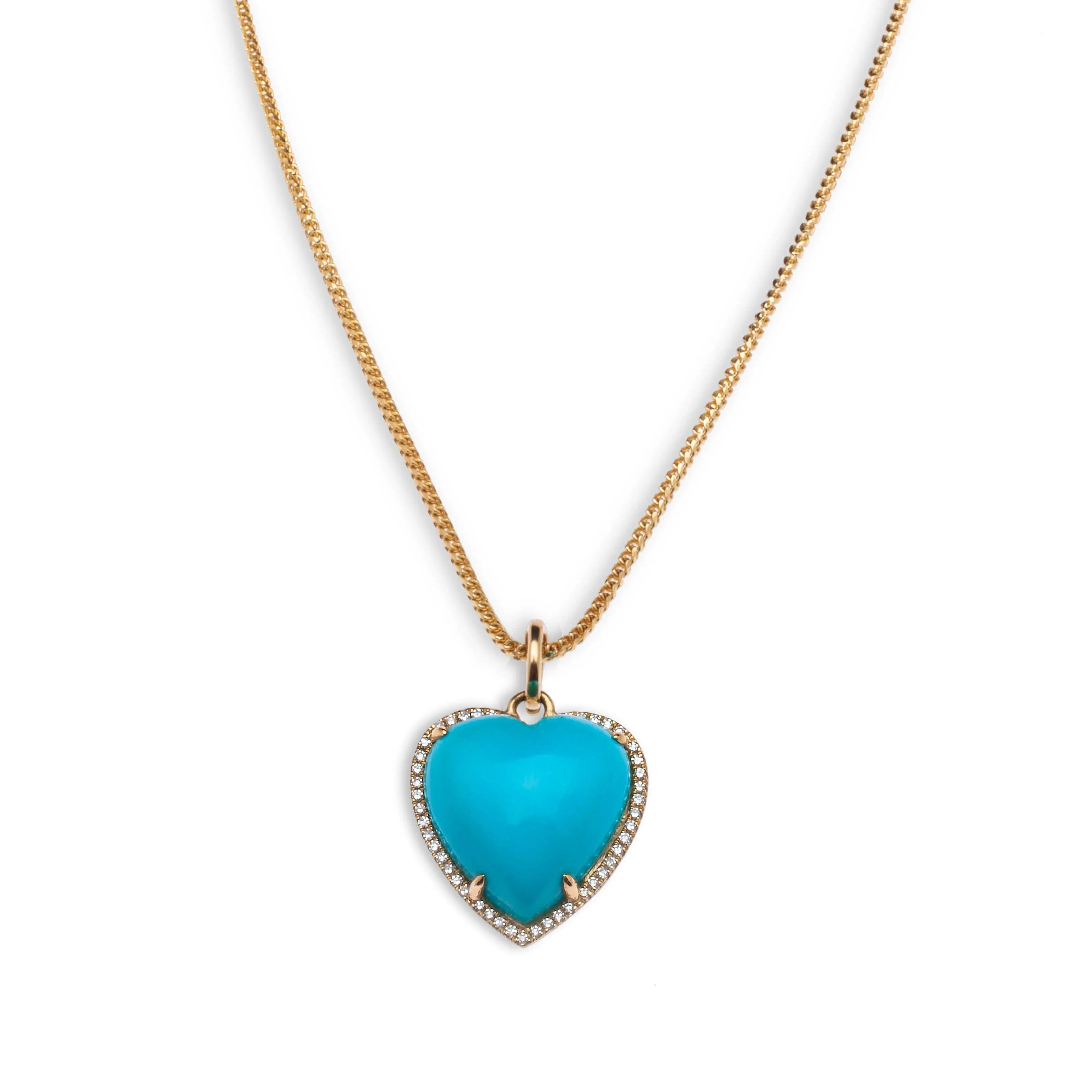 14K Gold Turquoise and Micro-Pave Diamond Heart Charm