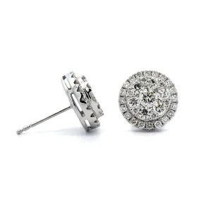 14K White Gold Cluster Diamond Halo Stud Earrings