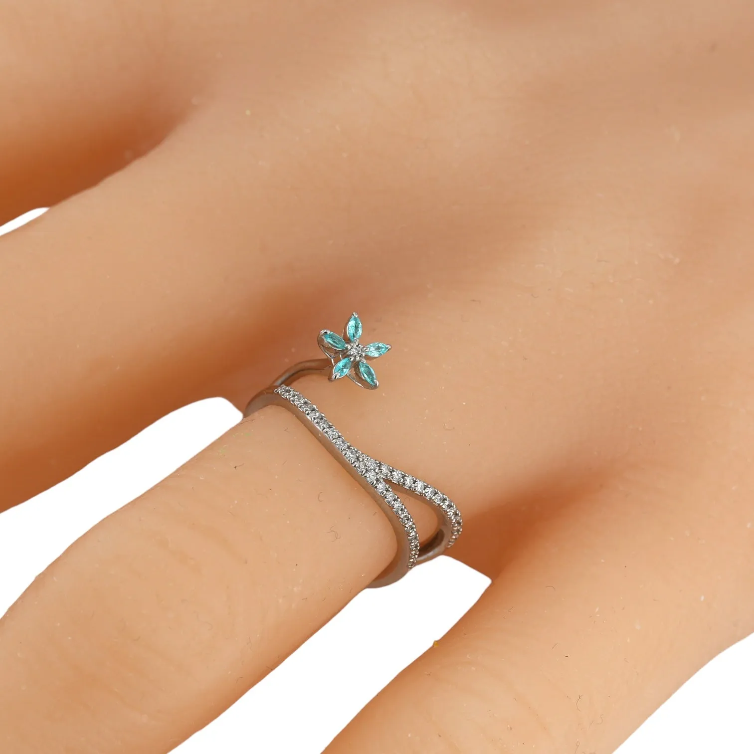 14K White gold Paraiba diamonds clover ring-32213