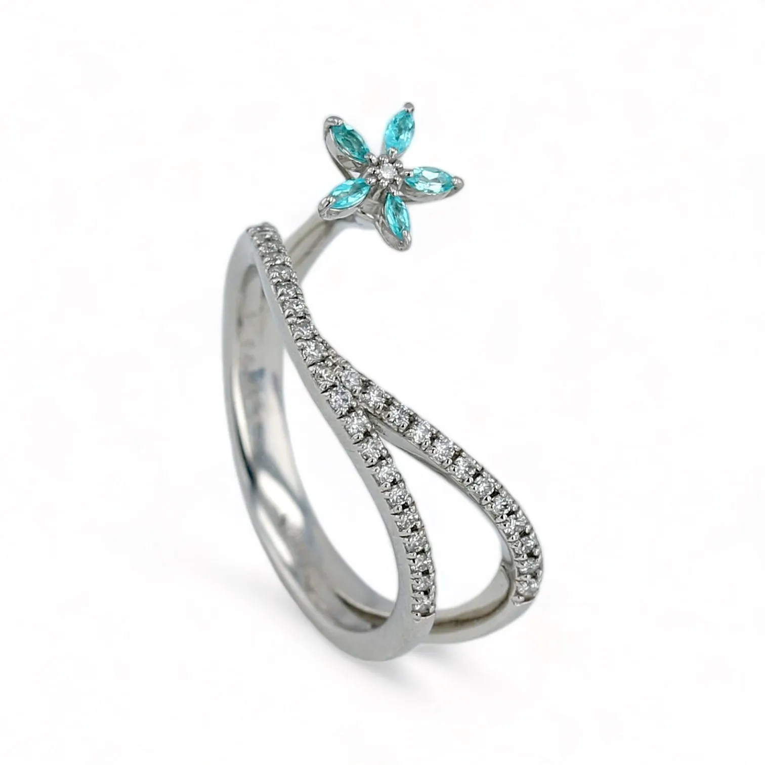 14K White gold Paraiba diamonds clover ring-32213