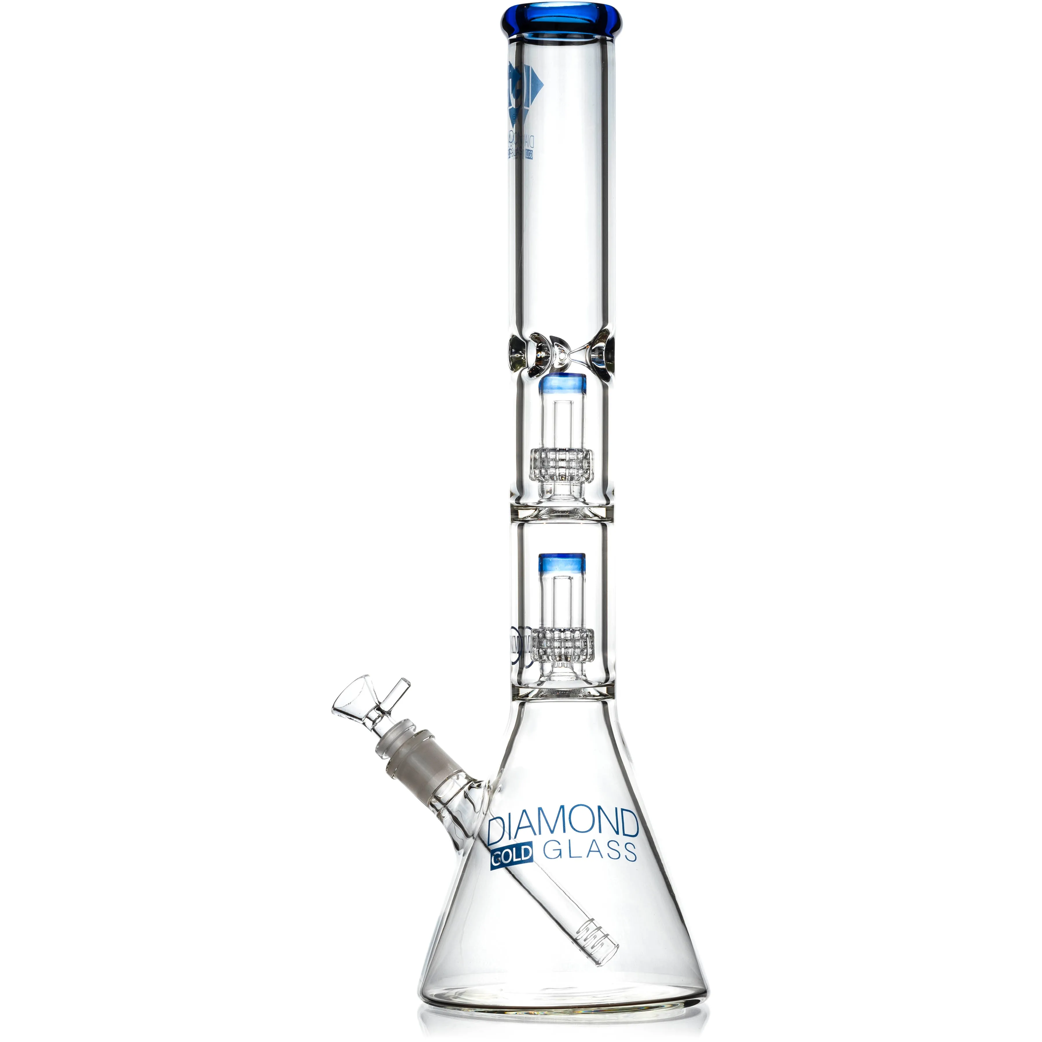 18 Heavy 7mm Double Showerhead Bong, by Diamond Glass