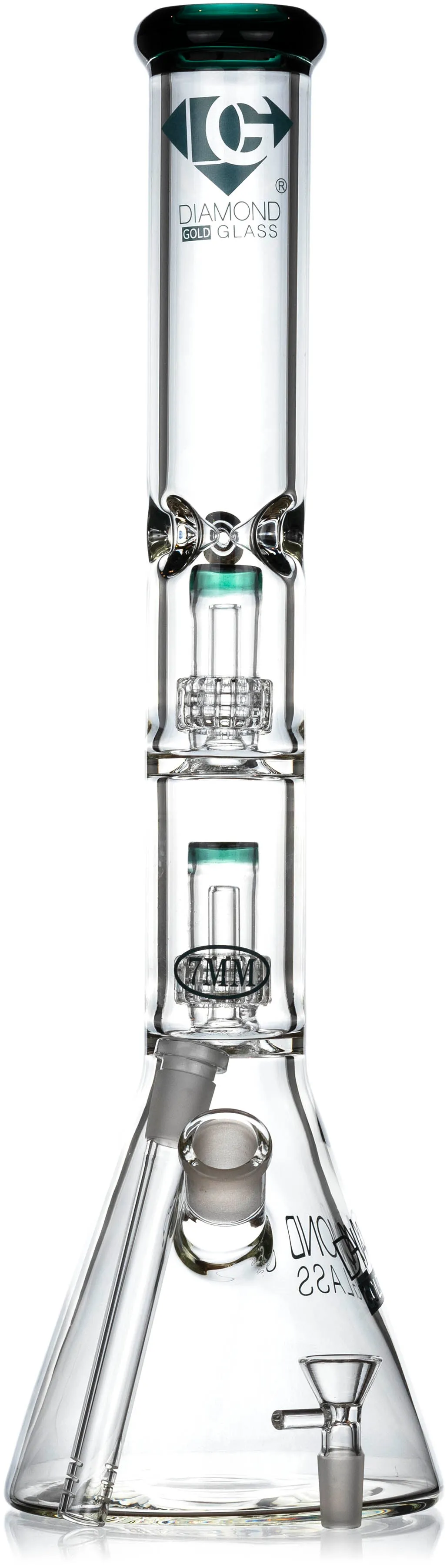 18 Heavy 7mm Double Showerhead Bong, by Diamond Glass