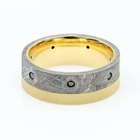 18K Yellow Gold Beadblast Meteorite Black Diamond Wedding Band