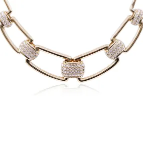 18K YELLOW GOLD DIAMOND RECTANGULAR LINK NECKLACE - 4.20CTW