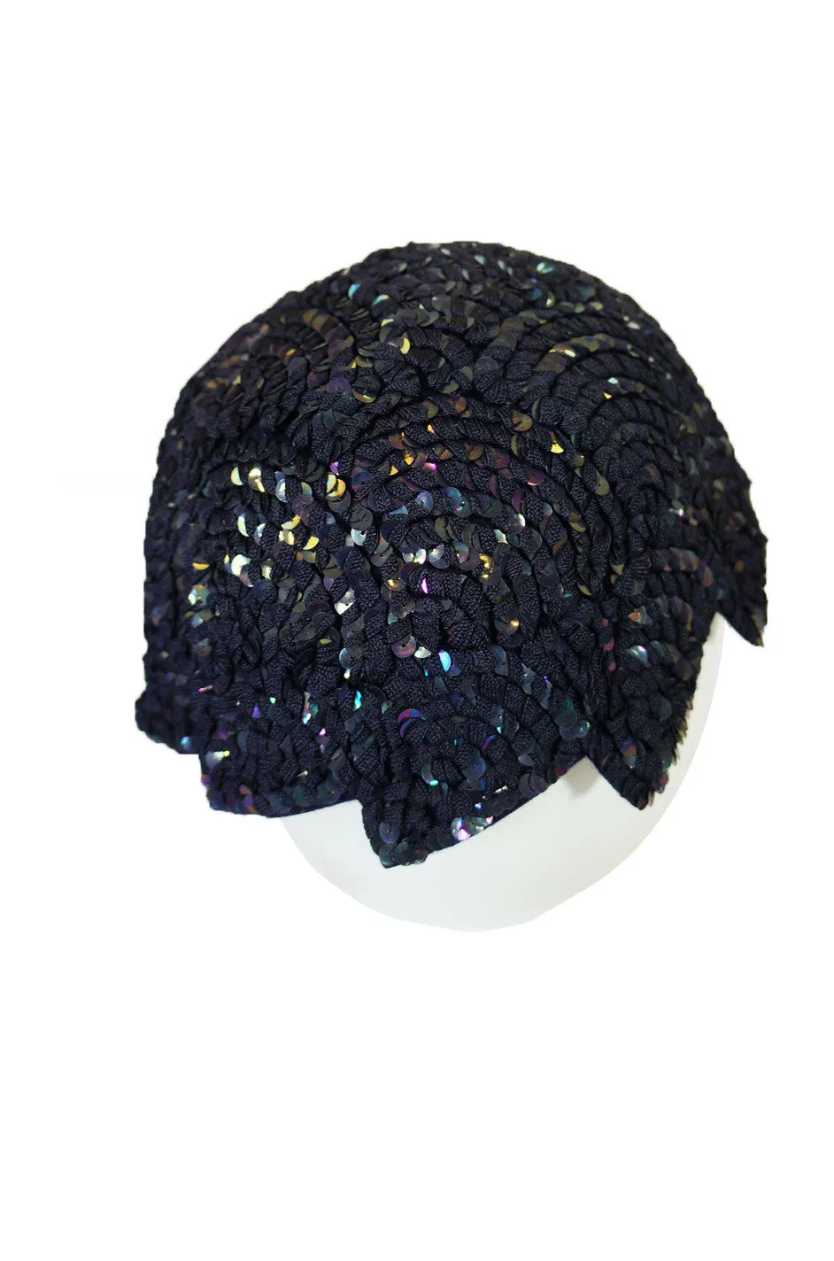 1920s Sequin Deco Felt Flapper Cap