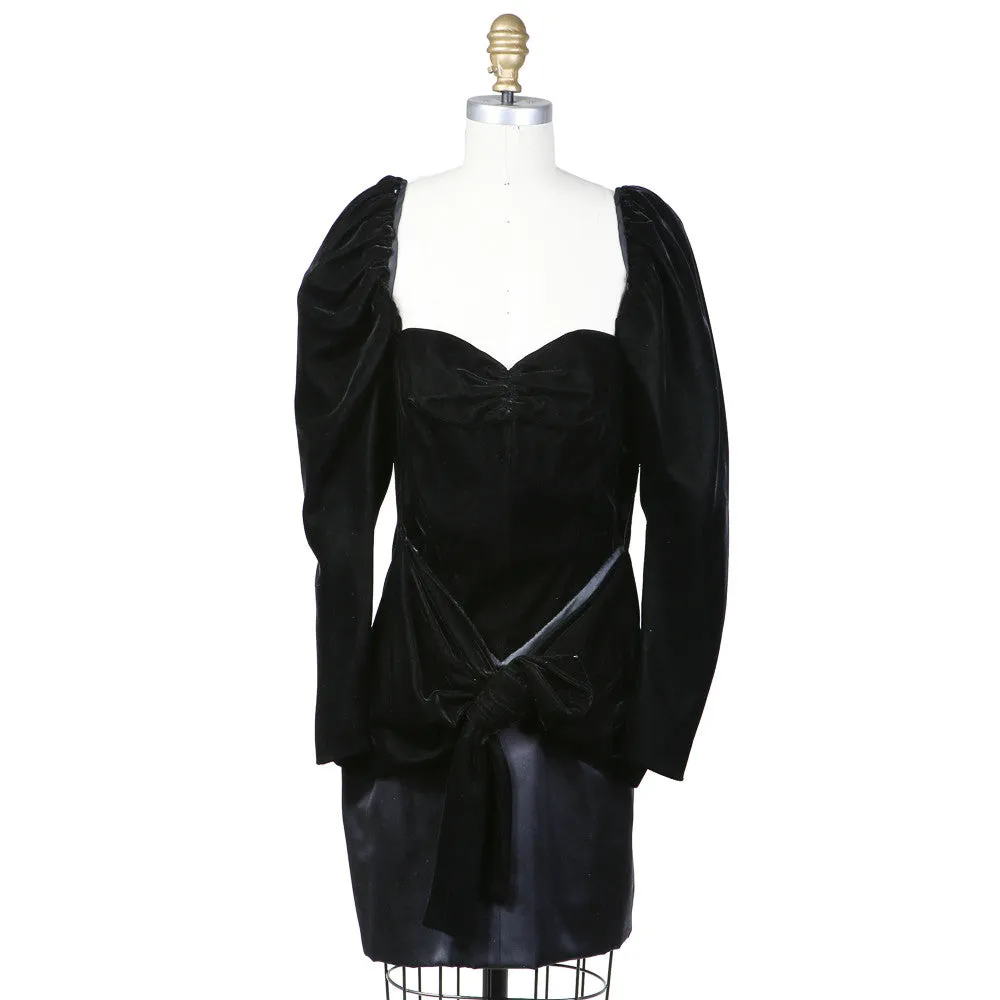 1980s Haute Couture Velvet and Silk Dress