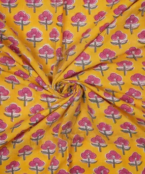 2.5 m Yellow hand block print cotton sanganeri kurta material