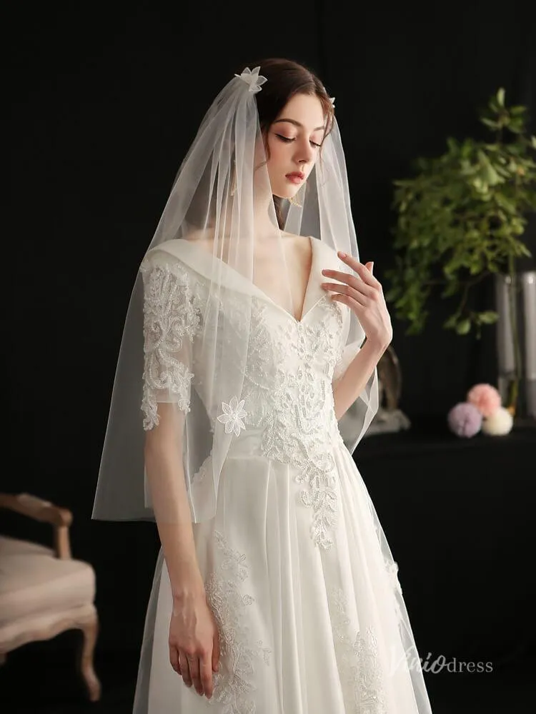 3D Floral Juliet Cap Veils Viniodress AC1298