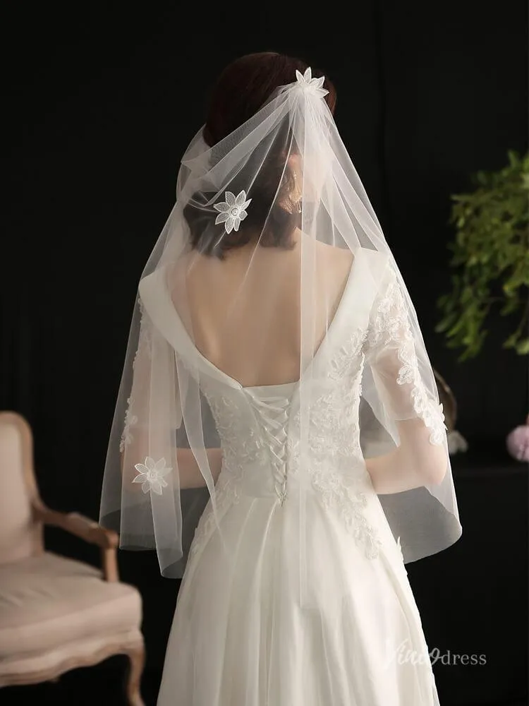 3D Floral Juliet Cap Veils Viniodress AC1298