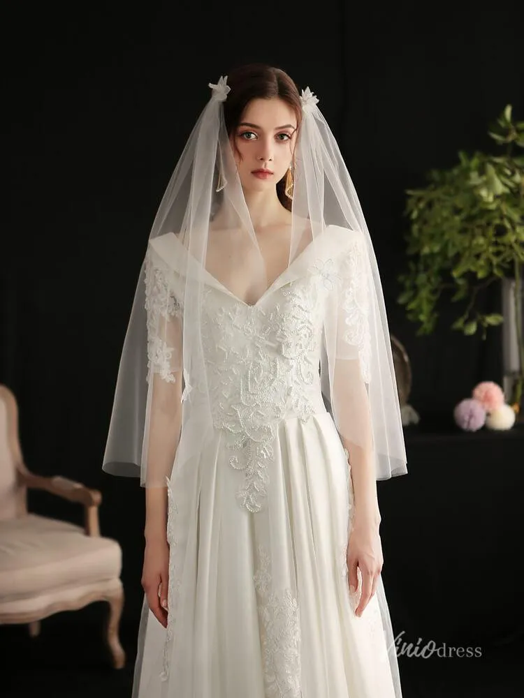 3D Floral Juliet Cap Veils Viniodress AC1298