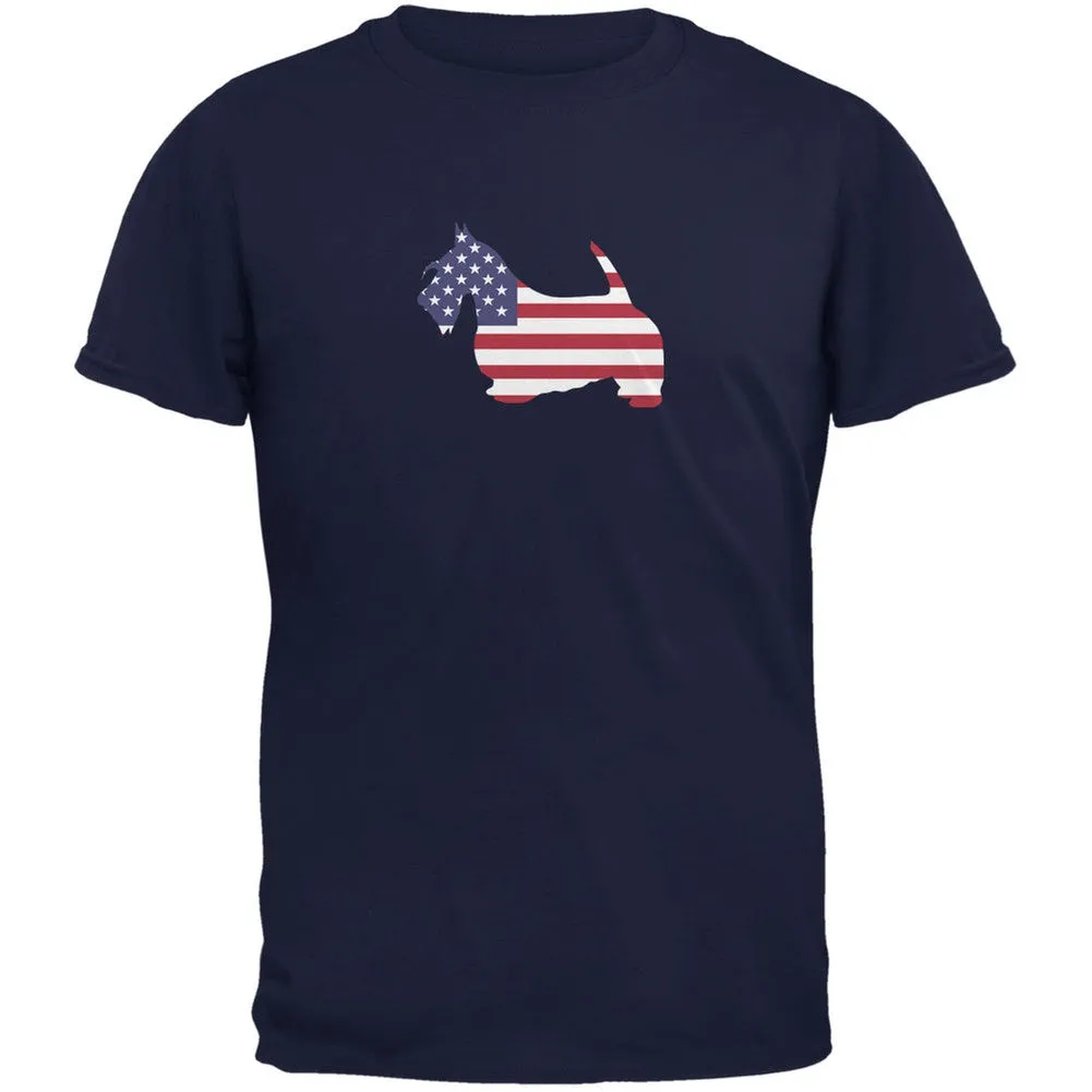 4th of July Patriotic Dog Scottish Terrier Navy Adult T-Shirt