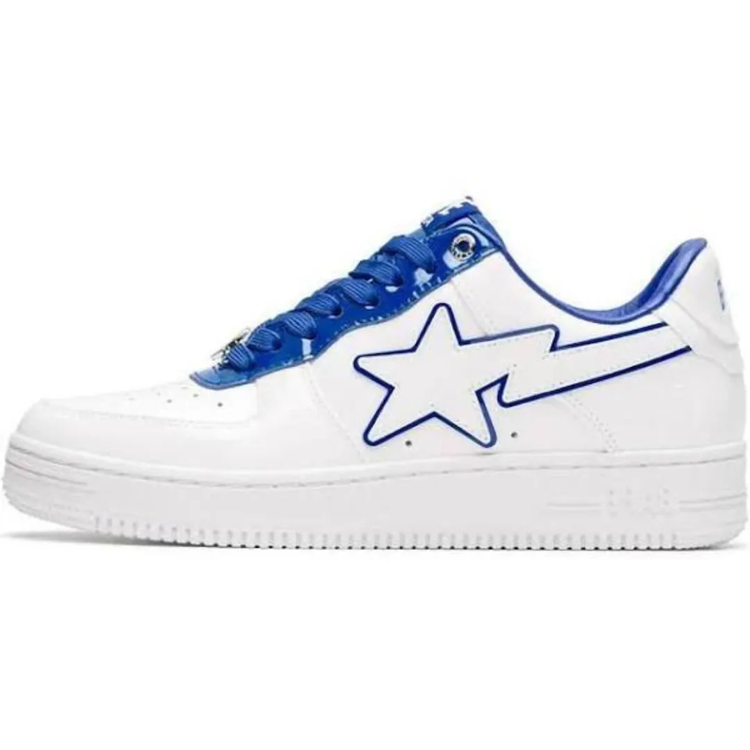 A BATHING APE BAPE STA PATENT LEATHER WHITE BLUE