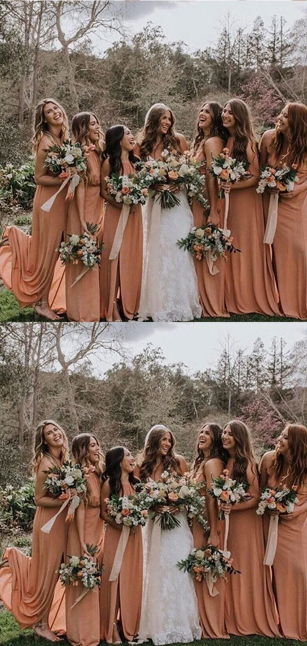 A-line Dusty Orange Chiffon Bridesmaid Dresses,Cheap Bridesmaid Dresses,WGY0379