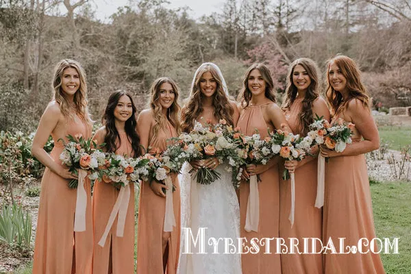 A-line Dusty Orange Chiffon Bridesmaid Dresses,Cheap Bridesmaid Dresses,WGY0379