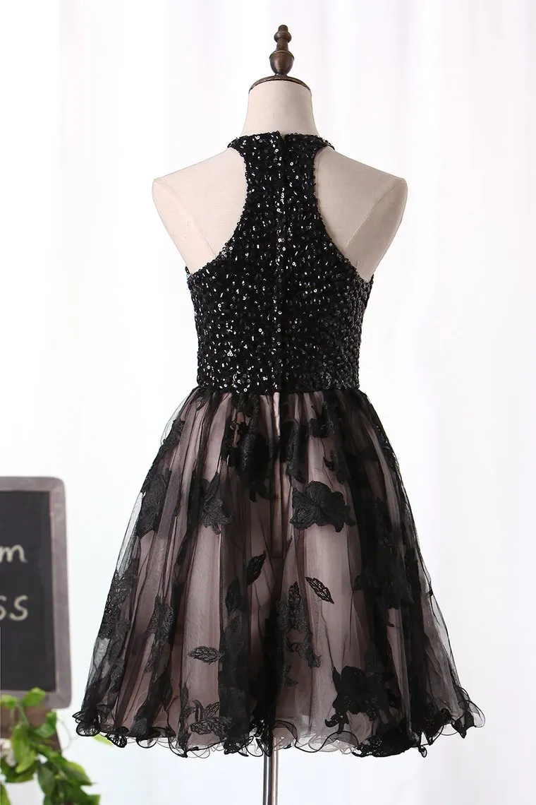 A Line Homecoming Dresses Scoop Tulle With Beads And Applique