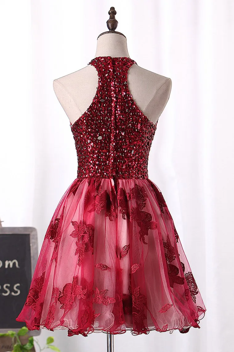 A Line Homecoming Dresses Scoop Tulle With Beads And Applique