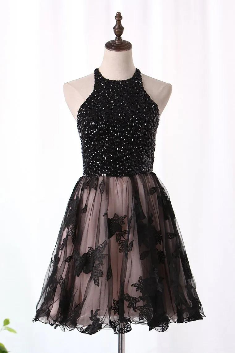 A Line Homecoming Dresses Scoop Tulle With Beads And Applique