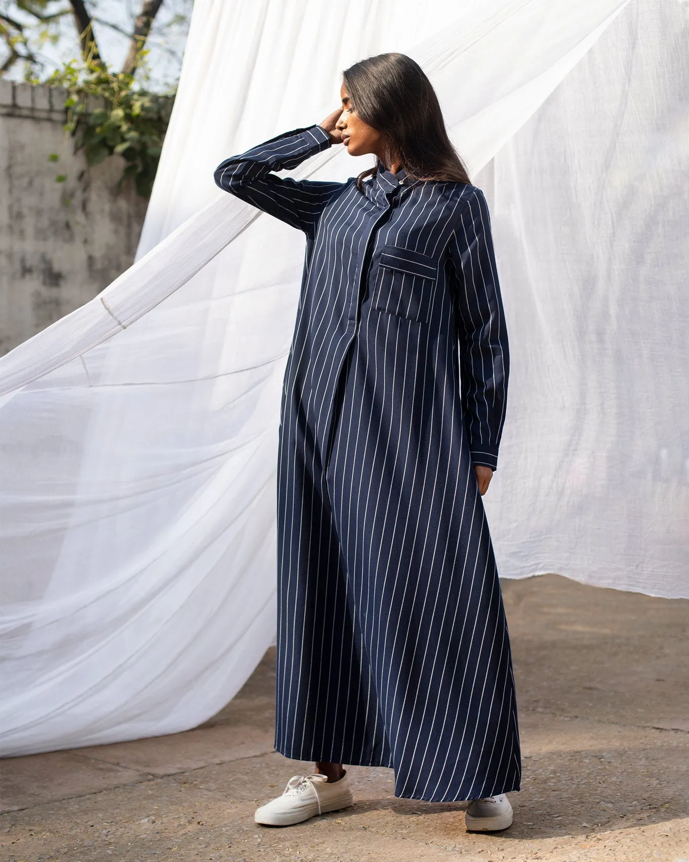 A-Line Kurta - Navy & White