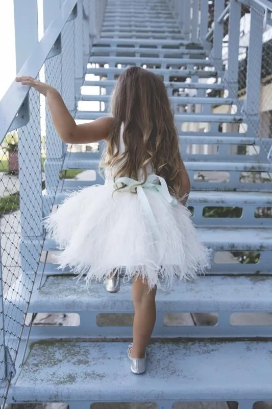 A-line White Satin Flower Girl Dresses,Cheap Flower Girl Dresses ,FGY0245