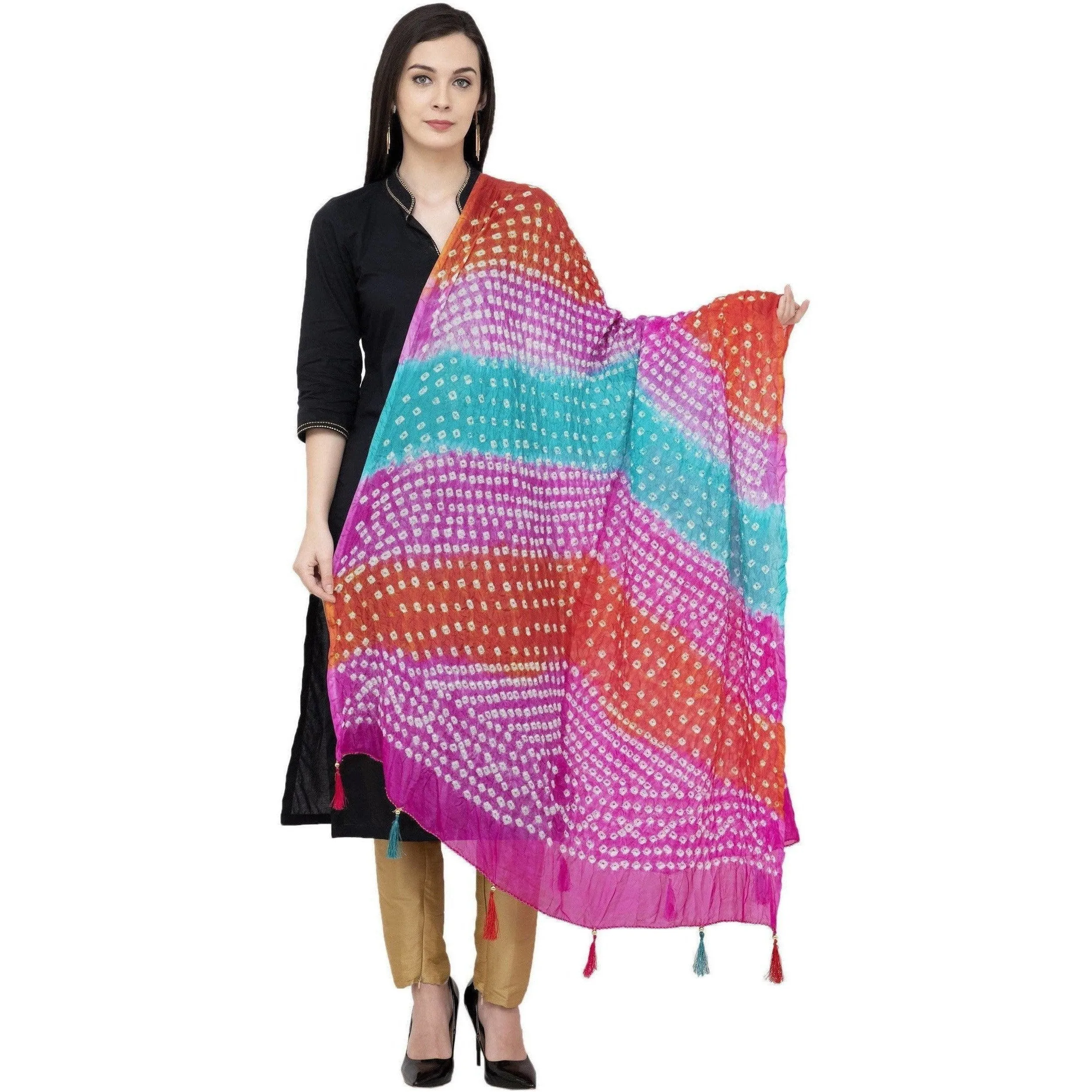 A R Silk Bandhej Multi Tasal Fancy Dupatta Color Multi color Dupatta