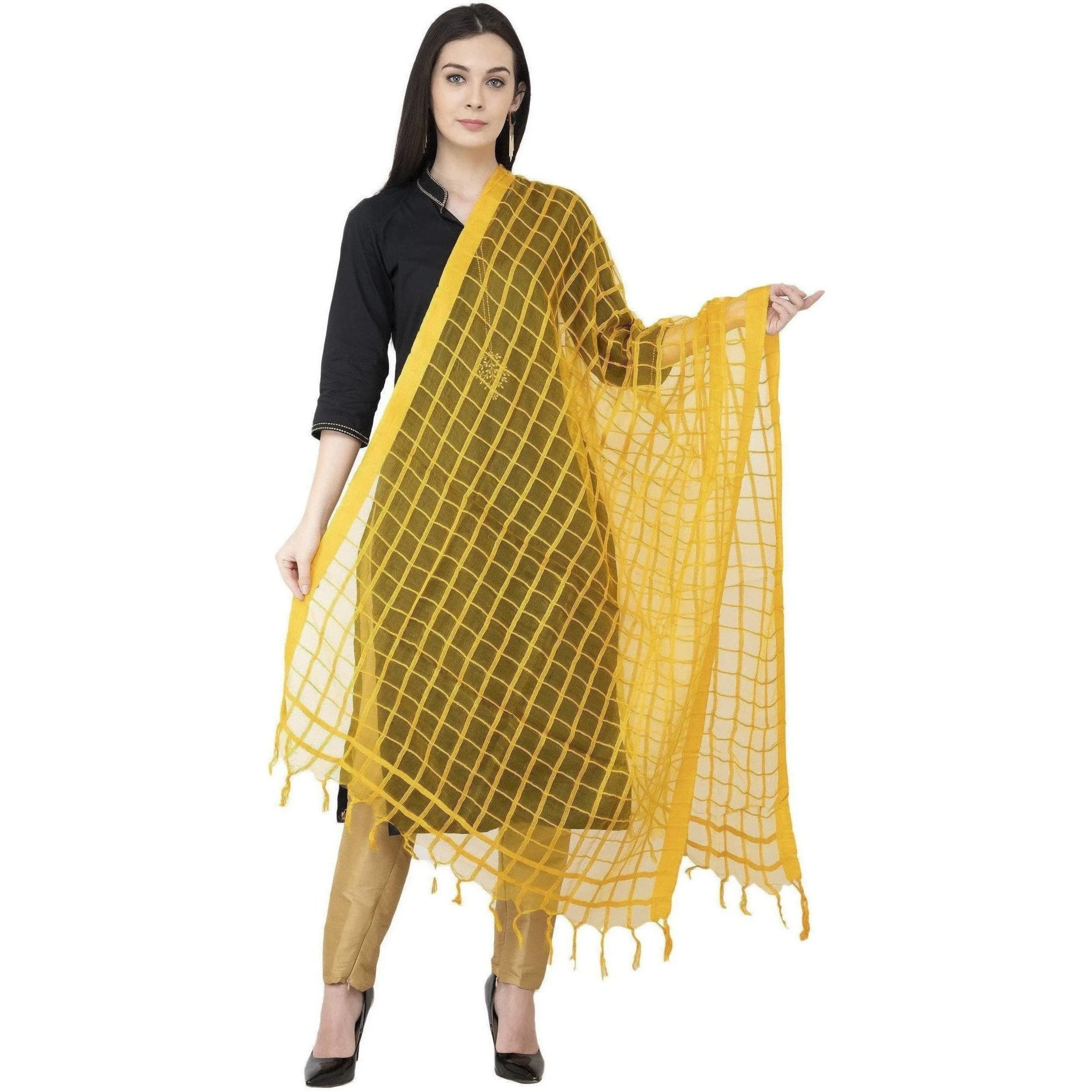 A R Silk Cotton square Regular Dupatta Yelllow Color Dupatta or Chunni