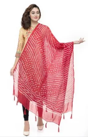 A R Silk Women's Silk Jaipuri Print Red Regular Dupatta