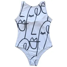 Abstract Black and White One-Piece Swimsuit