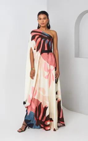 Abstract Printed One Shoulder Drape