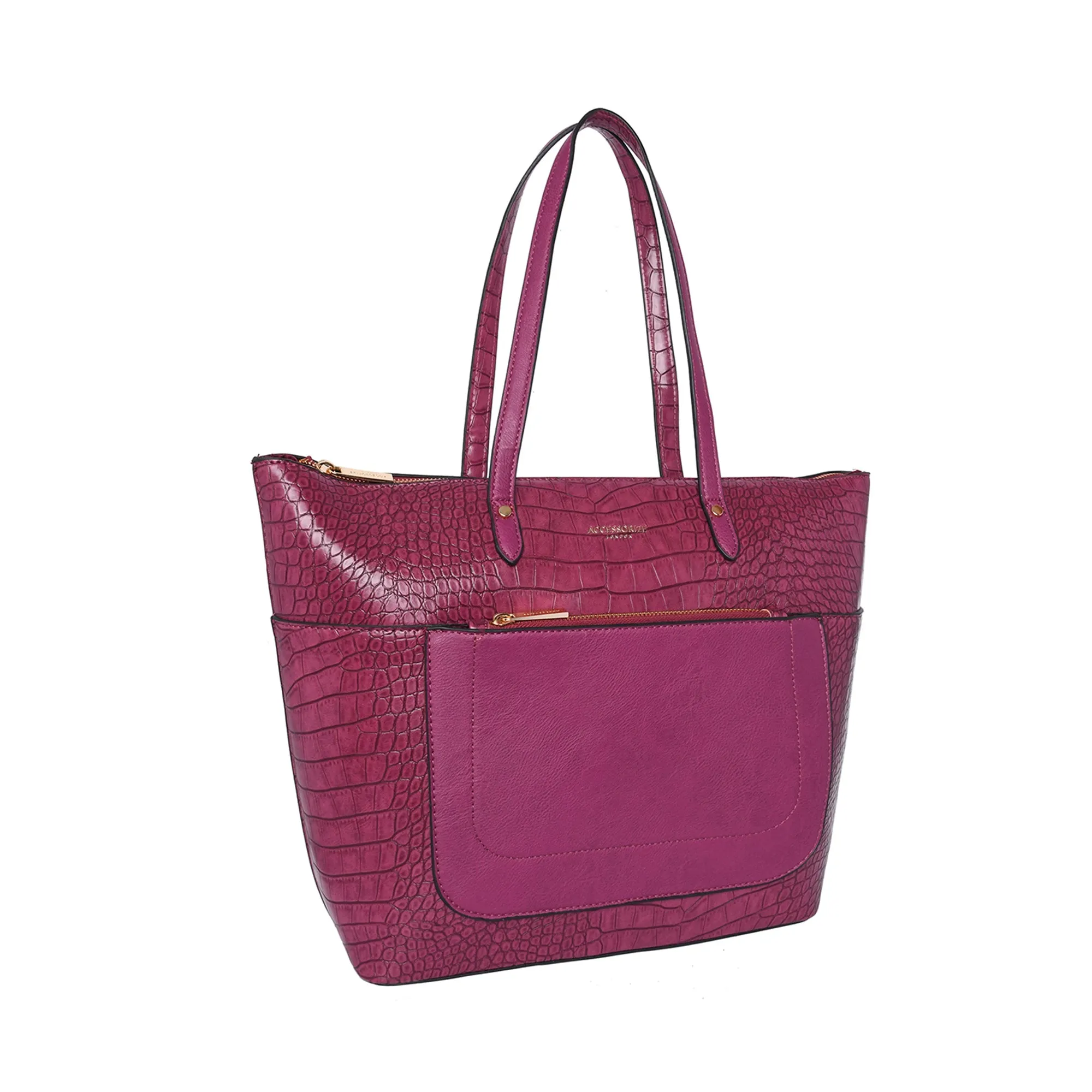 Accessorize London Women's Faux Leather Burgundy Croc texture Spacious Emily Tote Bag