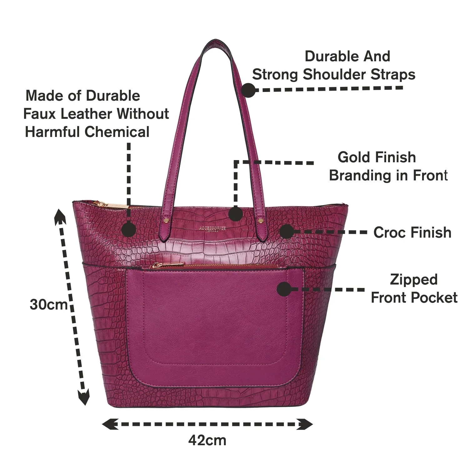 Accessorize London Women's Faux Leather Burgundy Croc texture Spacious Emily Tote Bag