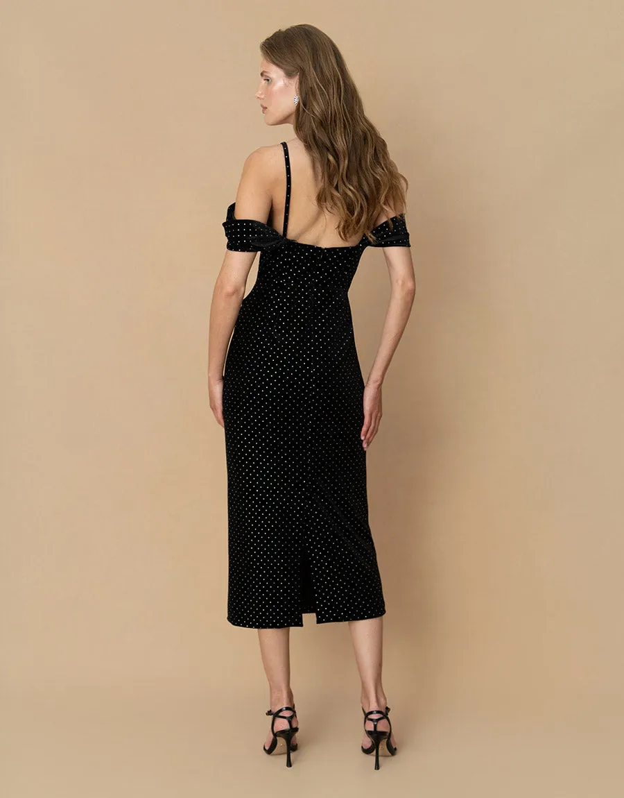 Adora Velvet Midi Dress - Crystal Black - SALE