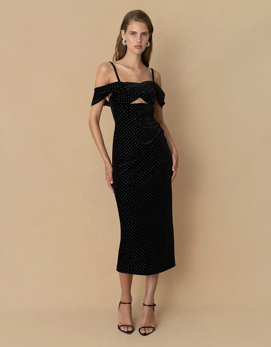 Adora Velvet Midi Dress - Crystal Black - SALE