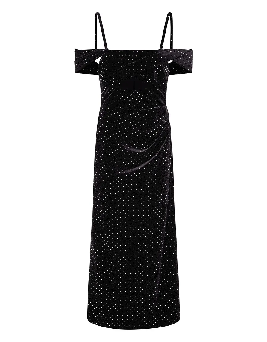 Adora Velvet Midi Dress - Crystal Black - SALE