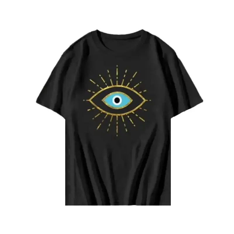 Aesthetic Y2K Eye Printed O Neck T Shirt