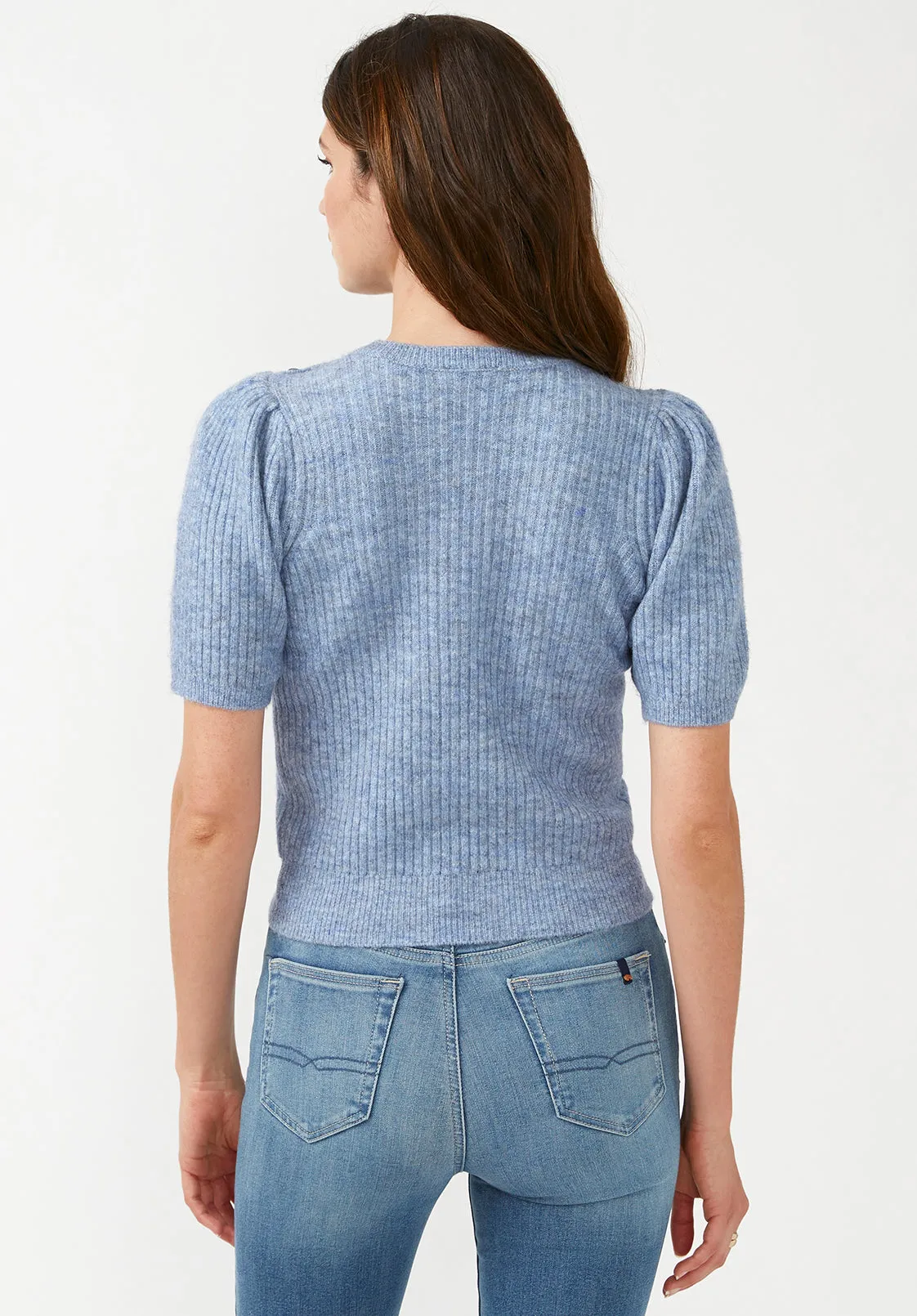 Agata Women's Short Sleeve Sweater in Heather Blue - SW0039F