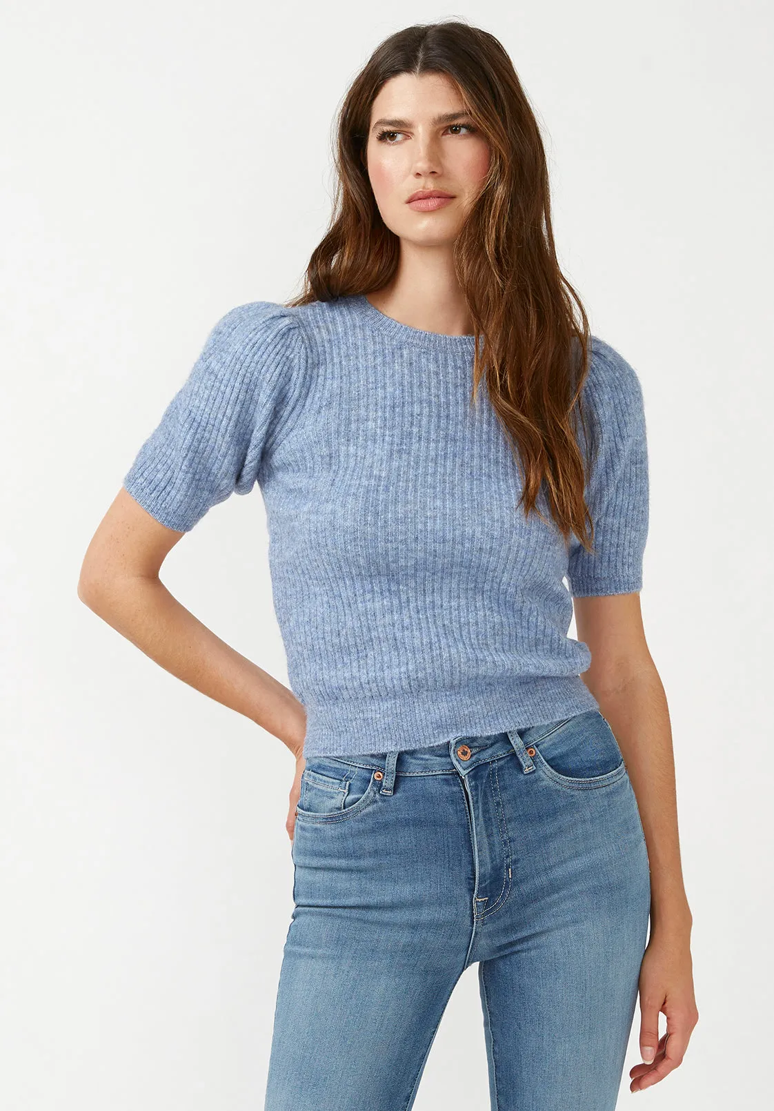 Agata Women's Short Sleeve Sweater in Heather Blue - SW0039F