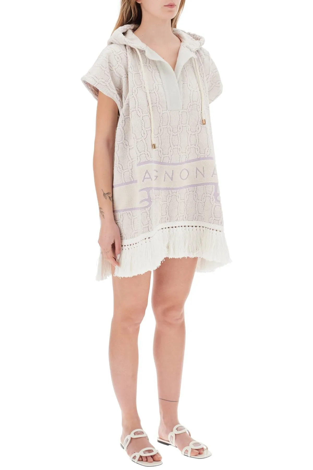 Agnona terry poncho with chain motif