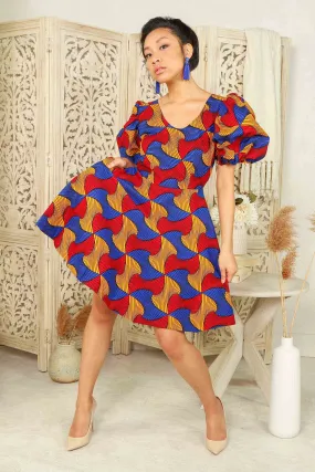 AICHA African Print Mini Dress (Puff Sleeves)