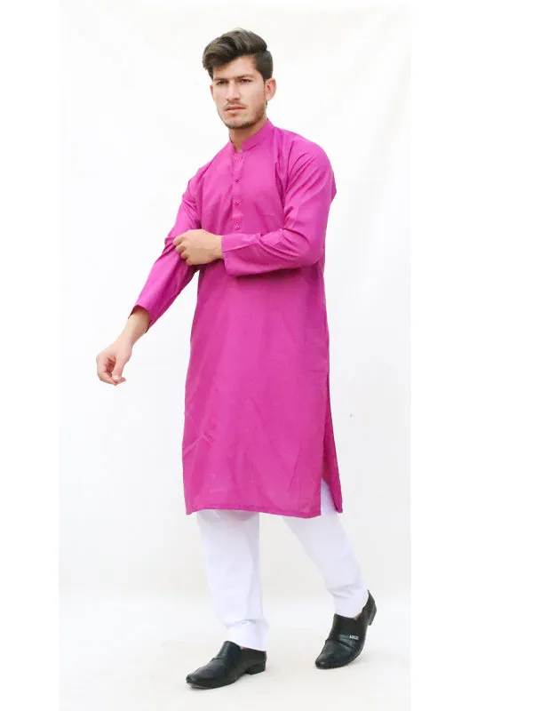 AM Men's Festive Plain Kurta Bright Pink