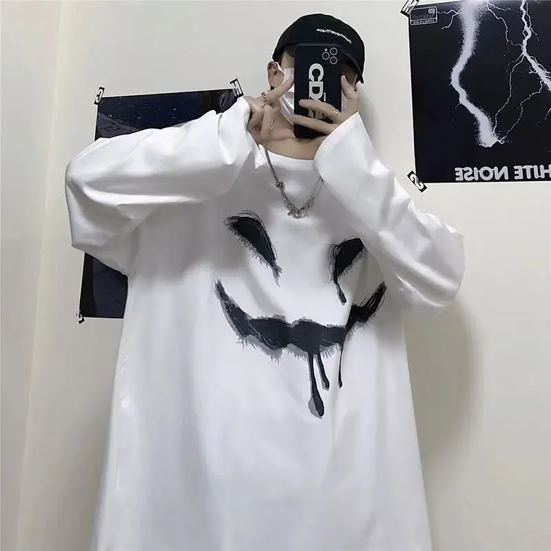 Anime and Happy Face Print Oversized Sweatshirt