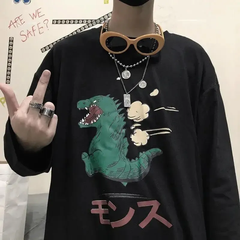 Anime and Happy Face Print Oversized Sweatshirt