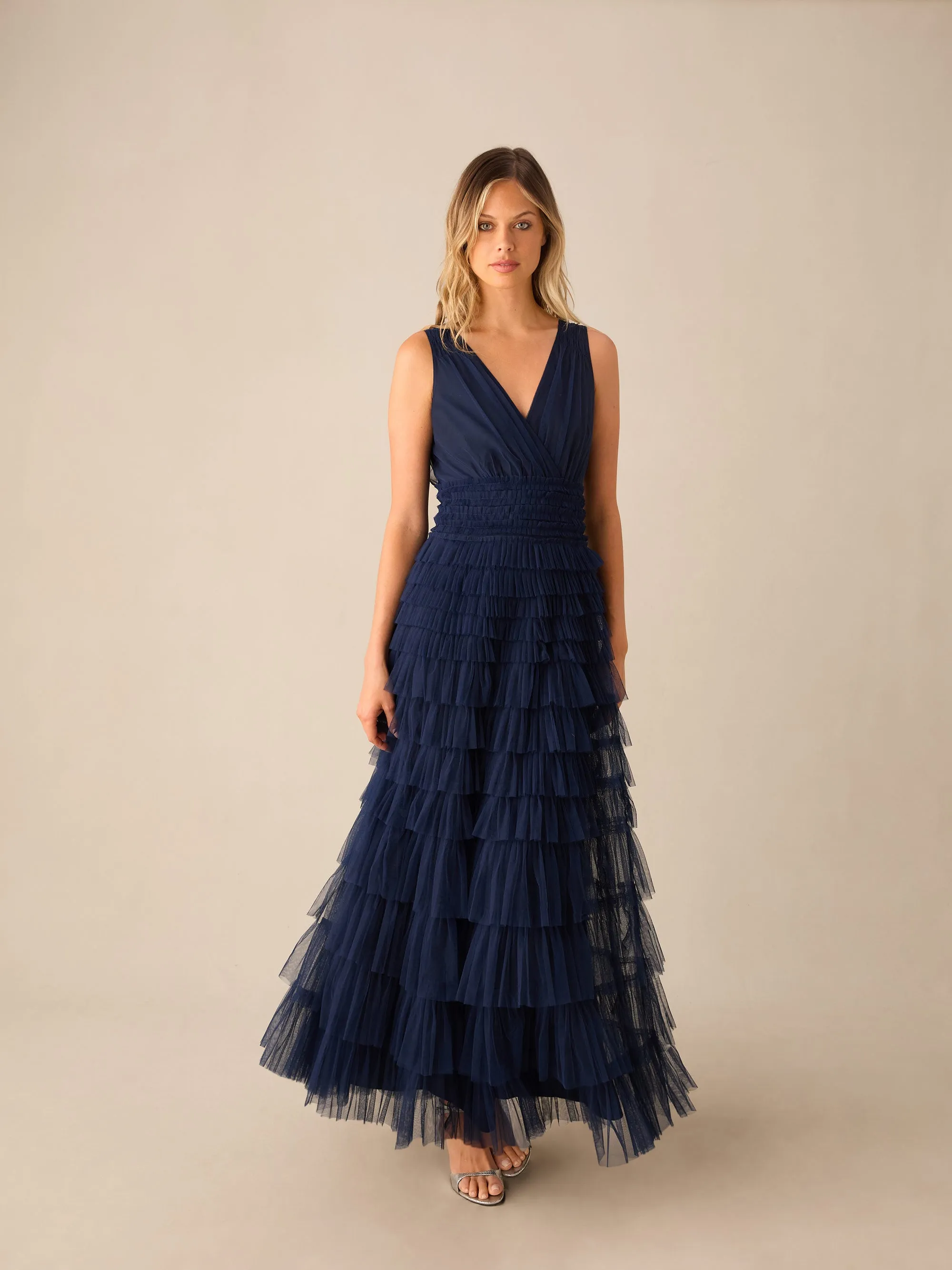 Anoushka Navy Tulle Tiered Maxi Dress