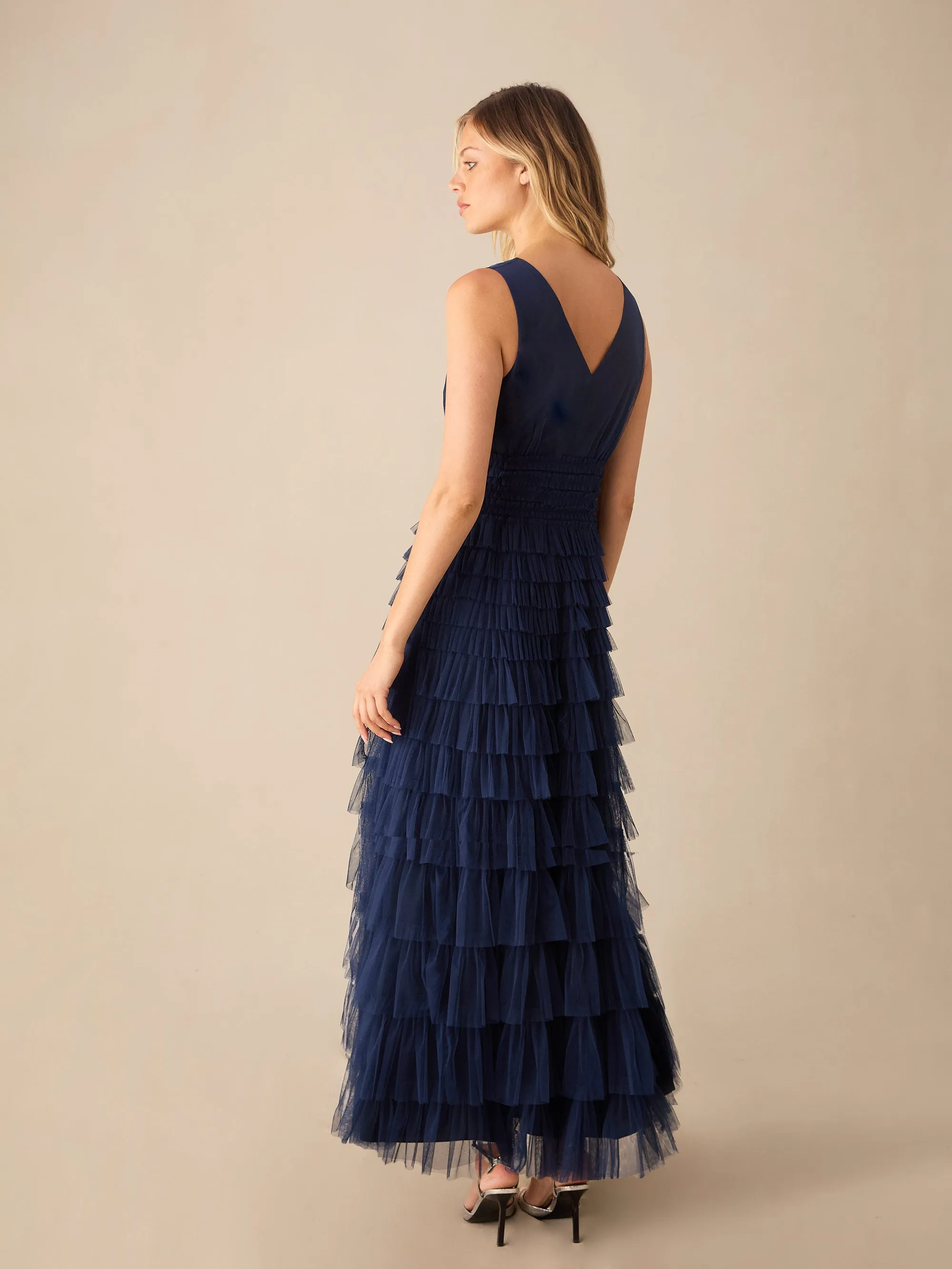 Anoushka Navy Tulle Tiered Maxi Dress