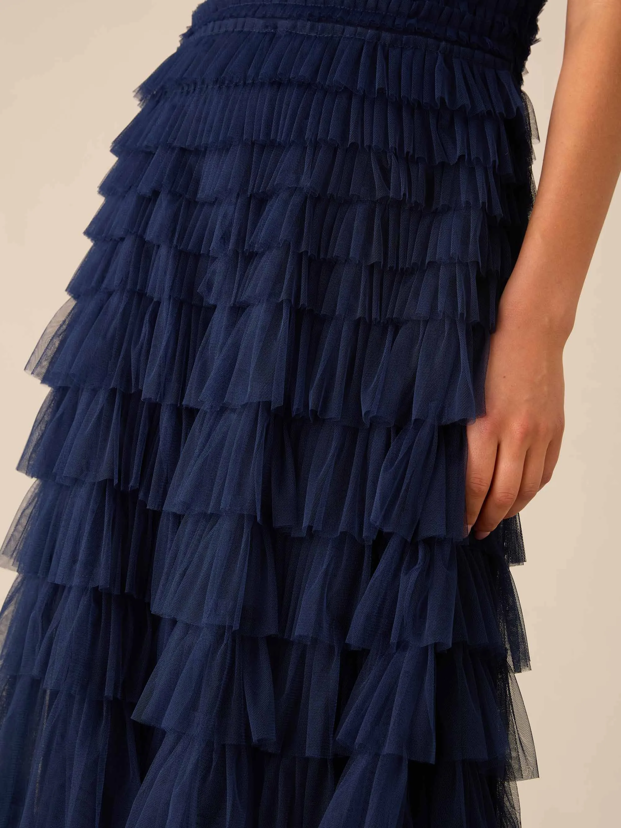 Anoushka Navy Tulle Tiered Maxi Dress