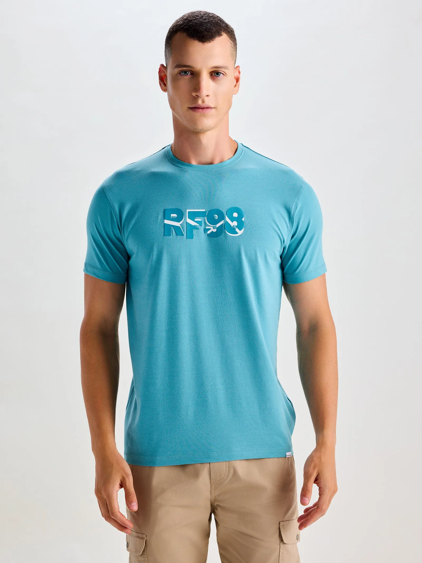 Aqua Blue Stretch Printed T-Shirt