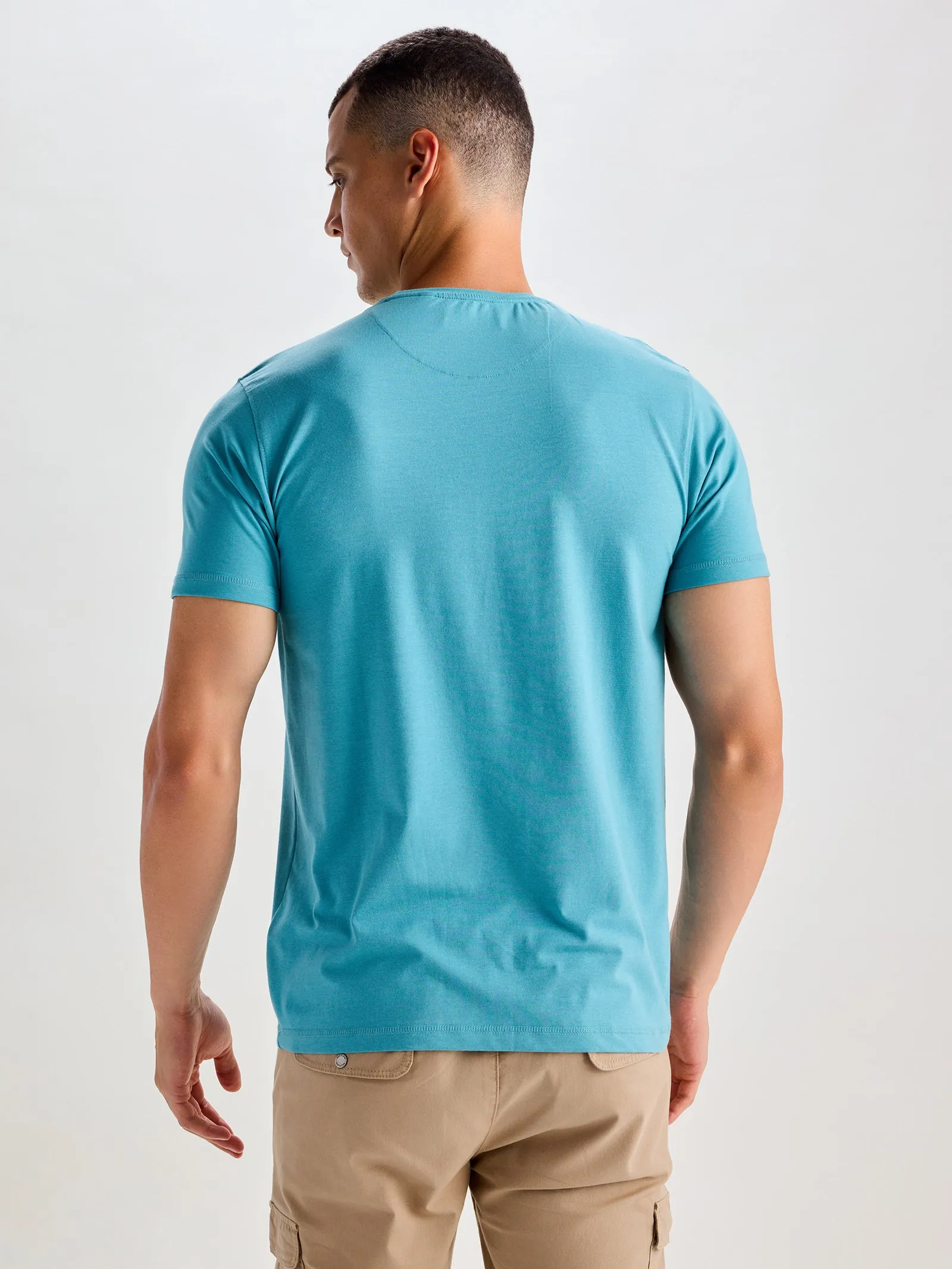 Aqua Blue Stretch Printed T-Shirt