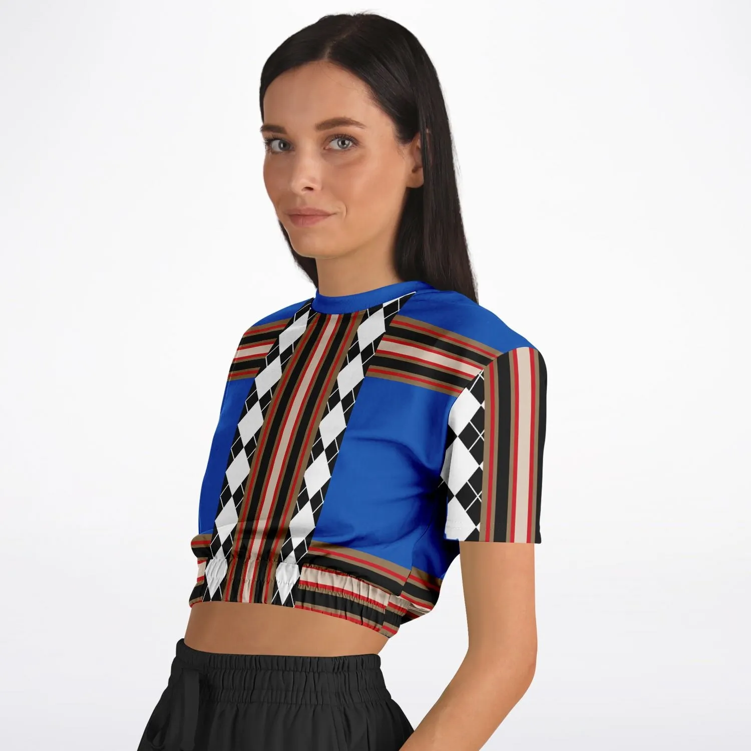 Argyle Blue DLX Short Sleeve Cropped Eco-Poly Sweater