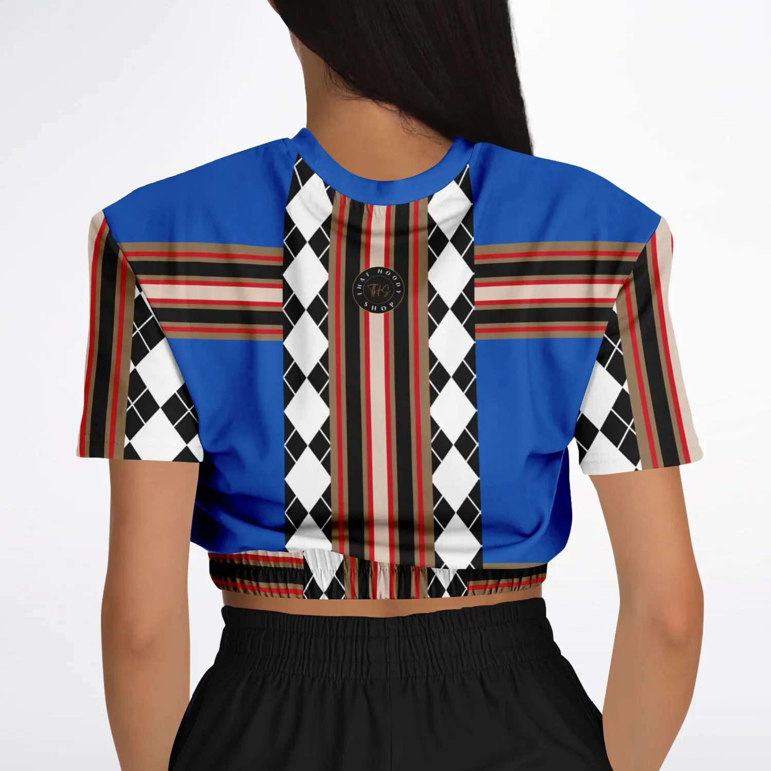 Argyle Blue DLX Short Sleeve Cropped Eco-Poly Sweater