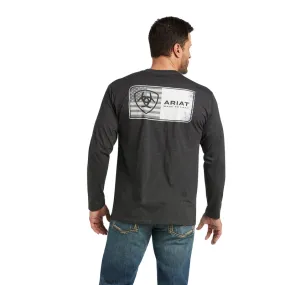 'Ariat' Men's Ariat Flag Grayscale Long Sleeve Tee - Charcoal Heather